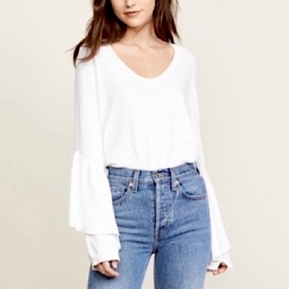 NEW Brochu Walker Tolland Vee Arcadia Sweater bell sleeve ivory white cream